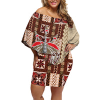 Samoa Tapau Family Matching Off Shoulder Short Dress and Hawaiian Shirt Samoan Siapo Pattern - Wonder Print Shop