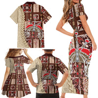 Samoa Tapau Family Matching Short Sleeve Bodycon Dress and Hawaiian Shirt Samoan Siapo Pattern - Wonder Print Shop