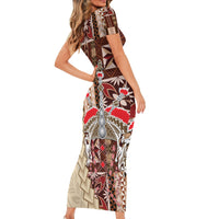 Samoa Tapau Family Matching Short Sleeve Bodycon Dress and Hawaiian Shirt Samoan Siapo Pattern - Wonder Print Shop