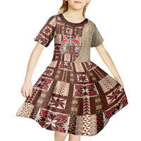 Samoa Tapau Kid Short Sleeve Dress Samoan Siapo Pattern - Wonder Print Shop