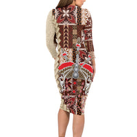 Samoa Tapau Long Sleeve Bodycon Dress Samoan Siapo Pattern - Wonder Print Shop