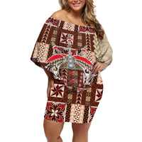 Samoa Tapau Off Shoulder Short Dress Samoan Siapo Pattern - Wonder Print Shop