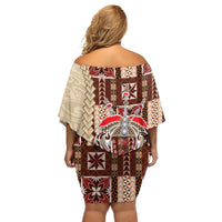 Samoa Tapau Off Shoulder Short Dress Samoan Siapo Pattern - Wonder Print Shop