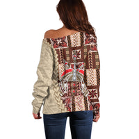 Samoa Tapau Off Shoulder Sweater Samoan Siapo Pattern - Wonder Print Shop