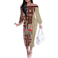 Samoa Tapau Off The Shoulder Long Sleeve Dress Samoan Siapo Pattern - Wonder Print Shop