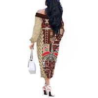 Samoa Tapau Off The Shoulder Long Sleeve Dress Samoan Siapo Pattern - Wonder Print Shop