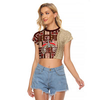 Samoa Tapau Raglan Cropped T Shirt Samoan Siapo Pattern - Wonder Print Shop