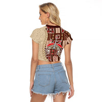 Samoa Tapau Raglan Cropped T Shirt Samoan Siapo Pattern - Wonder Print Shop
