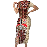 Samoa Tapau Short Sleeve Bodycon Dress Samoan Siapo Pattern - Wonder Print Shop