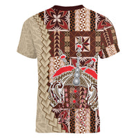 Samoa Tapau Women V Neck T Shirt Samoan Siapo Pattern - Wonder Print Shop