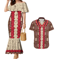 Samoa Siapo Couples Matching Mermaid Dress and Hawaiian Shirt Tapa Pattern Mix Ula Fala Hibiscus - Wonder Print Shop