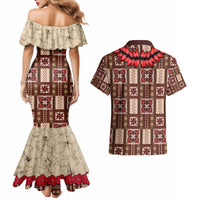 Samoa Siapo Couples Matching Mermaid Dress and Hawaiian Shirt Tapa Pattern Mix Ula Fala Hibiscus - Wonder Print Shop