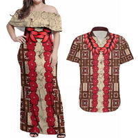 Samoa Siapo Couples Matching Off Shoulder Maxi Dress and Hawaiian Shirt Tapa Pattern Mix Ula Fala Hibiscus - Wonder Print Shop