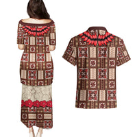 Samoa Siapo Couples Matching Puletasi Dress and Hawaiian Shirt Tapa Pattern Mix Ula Fala Hibiscus - Wonder Print Shop
