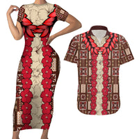 Samoa Siapo Couples Matching Short Sleeve Bodycon Dress and Hawaiian Shirt Tapa Pattern Mix Ula Fala Hibiscus - Wonder Print Shop