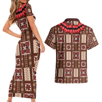 Samoa Siapo Couples Matching Short Sleeve Bodycon Dress and Hawaiian Shirt Tapa Pattern Mix Ula Fala Hibiscus - Wonder Print Shop