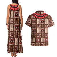 Samoa Siapo Couples Matching Tank Maxi Dress and Hawaiian Shirt Tapa Pattern Mix Ula Fala Hibiscus - Wonder Print Shop