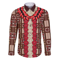 Samoa Siapo Family Matching Long Sleeve Bodycon Dress and Hawaiian Shirt Tapa Pattern Mix Ula Fala Hibiscus - Wonder Print Shop