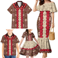 Samoa Siapo Family Matching Mermaid Dress and Hawaiian Shirt Tapa Pattern Mix Ula Fala Hibiscus - Wonder Print Shop
