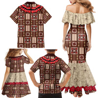 Samoa Siapo Family Matching Mermaid Dress and Hawaiian Shirt Tapa Pattern Mix Ula Fala Hibiscus - Wonder Print Shop