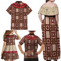 Samoa Siapo Family Matching Off Shoulder Maxi Dress and Hawaiian Shirt Tapa Pattern Mix Ula Fala Hibiscus - Wonder Print Shop