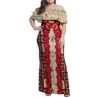 Samoa Siapo Family Matching Off Shoulder Maxi Dress and Hawaiian Shirt Tapa Pattern Mix Ula Fala Hibiscus - Wonder Print Shop
