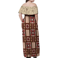 Samoa Siapo Family Matching Off Shoulder Maxi Dress and Hawaiian Shirt Tapa Pattern Mix Ula Fala Hibiscus - Wonder Print Shop