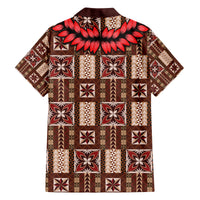 Samoa Siapo Family Matching Off Shoulder Short Dress and Hawaiian Shirt Tapa Pattern Mix Ula Fala Hibiscus - Wonder Print Shop