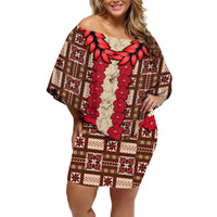 Samoa Siapo Family Matching Off Shoulder Short Dress and Hawaiian Shirt Tapa Pattern Mix Ula Fala Hibiscus - Wonder Print Shop