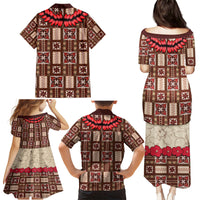 Samoa Siapo Family Matching Puletasi Dress and Hawaiian Shirt Tapa Pattern Mix Ula Fala Hibiscus - Wonder Print Shop