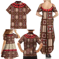 Samoa Siapo Family Matching Summer Maxi Dress and Hawaiian Shirt Tapa Pattern Mix Ula Fala Hibiscus - Wonder Print Shop