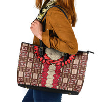 Samoa Siapo Leather Tote Bag Tapa Pattern Mix Ula Fala Hibiscus - Wonder Print Shop