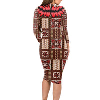 Samoa Siapo Long Sleeve Bodycon Dress Tapa Pattern Mix Ula Fala Hibiscus - Wonder Print Shop