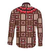 Samoa Siapo Long Sleeve Button Shirt Tapa Pattern Mix Ula Fala Hibiscus - Wonder Print Shop