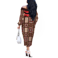 Samoa Siapo Off The Shoulder Long Sleeve Dress Tapa Pattern Mix Ula Fala Hibiscus - Wonder Print Shop