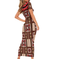 Samoa Siapo Short Sleeve Bodycon Dress Tapa Pattern Mix Ula Fala Hibiscus - Wonder Print Shop