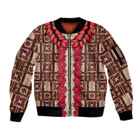 Samoa Siapo Sleeve Zip Bomber Jacket Tapa Pattern Mix Ula Fala Hibiscus - Wonder Print Shop