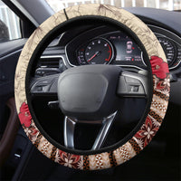 Samoa Siapo Steering Wheel Cover Tapa Pattern Mix Ula Fala Hibiscus - Wonder Print Shop