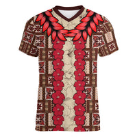 Samoa Siapo Women V Neck T Shirt Tapa Pattern Mix Ula Fala Hibiscus - Wonder Print Shop