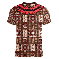 Samoa Siapo Women V Neck T Shirt Tapa Pattern Mix Ula Fala Hibiscus - Wonder Print Shop