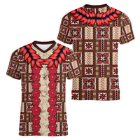 Samoa Siapo Women V Neck T Shirt Tapa Pattern Mix Ula Fala Hibiscus - Wonder Print Shop