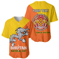 Personalised Bhutan National Day Baseball Jersey Coat Of Arms Mix Flag Style - Wonder Print Shop