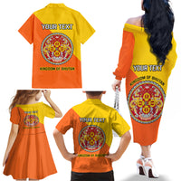 Personalised Bhutan National Day Family Matching Off Shoulder Long Sleeve Dress and Hawaiian Shirt Coat Of Arms Mix Flag Style - Wonder Print Shop