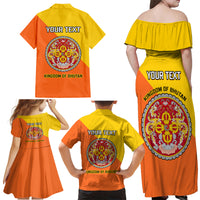 Personalised Bhutan National Day Family Matching Off Shoulder Maxi Dress and Hawaiian Shirt Coat Of Arms Mix Flag Style - Wonder Print Shop