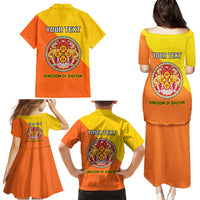 Personalised Bhutan National Day Family Matching Puletasi Dress and Hawaiian Shirt Coat Of Arms Mix Flag Style - Wonder Print Shop