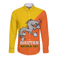 Personalised Bhutan National Day Long Sleeve Button Shirt Coat Of Arms Mix Flag Style - Wonder Print Shop