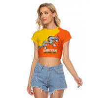 Personalised Bhutan National Day Raglan Cropped T Shirt Coat Of Arms Mix Flag Style - Wonder Print Shop