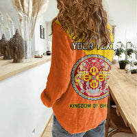 Personalised Bhutan National Day Women Casual Shirt Coat Of Arms Mix Flag Style - Wonder Print Shop