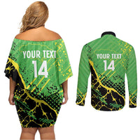 Custom Jamaica Football Couples Matching Off Shoulder Short Dress and Long Sleeve Button Shirt Come On Reggae Boyz Red-billed streamertail - Wonder Print Shop