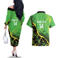 Custom Jamaica Football Couples Matching Off The Shoulder Long Sleeve Dress and Hawaiian Shirt Come On Reggae Boyz Red-billed streamertail - Wonder Print Shop